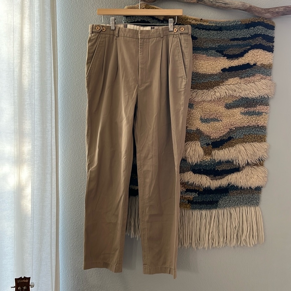 🦄 CHRISTIAN DIOR VTG 80s Made in Hong Kong Khaki Chino Pleated Front Pants 34